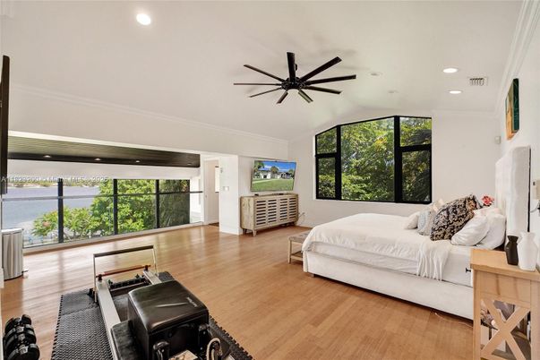 Bedroom, Interior, Recessed Lighting, Water, Wood Texture Flooring