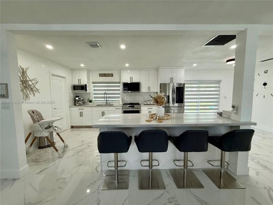 Interior, Kitchen, Marble, Recessed Lighting, Stainless Steel Appliances