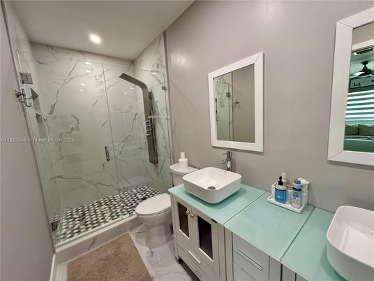 Bathroom, Glass Shower, Interior, Marble, Marble Walls, Recessed Lighting