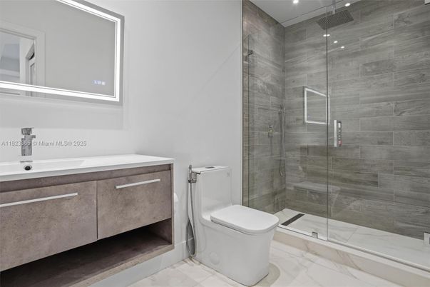 Bathroom, Glass Shower, Interior, Marble, Recessed Lighting