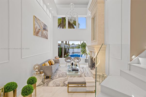 Chandelier, Fireplace, Interior, Living room, Recessed Lighting