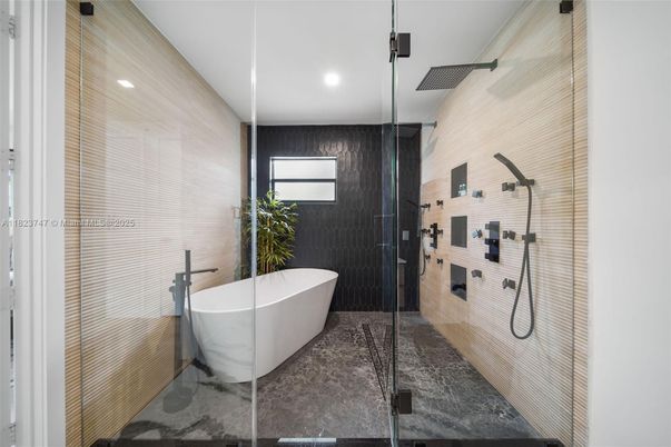 Bathroom, Free Standing Baths, Glass Shower, Interior, Recessed Lighting