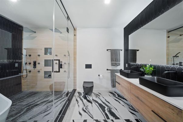 Bathroom, Dual Sink Vanities, Glass Shower, Interior, Recessed Lighting