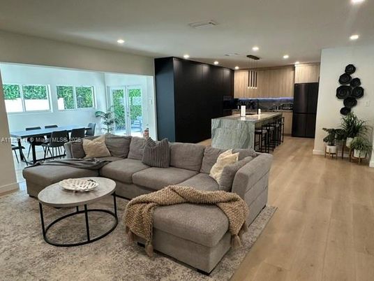Dining room, Interior, Kitchen, Living room, Pendant Lights, Recessed Lighting, Wood Texture Flooring