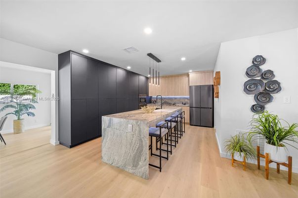 Interior, Kitchen, Pendant Lights, Recessed Lighting, Wood Texture Flooring