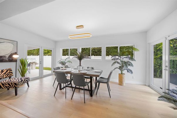 Dining room, Interior, Pendant Lights, Wood Texture Flooring