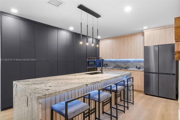 Interior, Kitchen, Pendant Lights, Recessed Lighting, Wood Texture Flooring