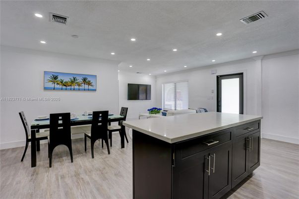 Dining room, Interior, Recessed Lighting, Wood Texture Flooring