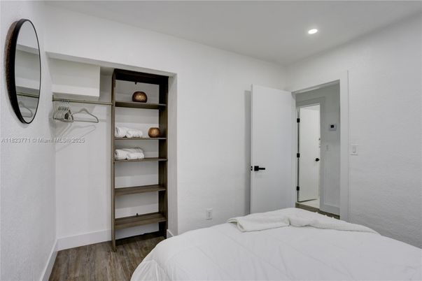 Bedroom, Interior, Recessed Lighting, Wood Texture Flooring