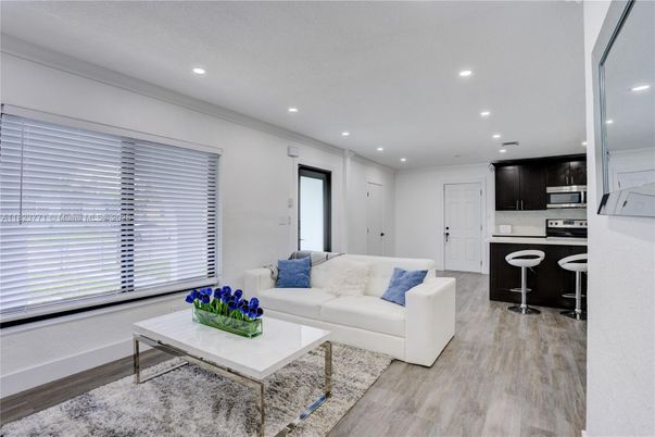 Interior, Kitchen, Living room, Recessed Lighting, Stainless Steel Appliances, Wood Texture Flooring