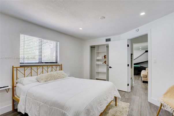 Bedroom, Interior, Recessed Lighting, Wood Texture Flooring