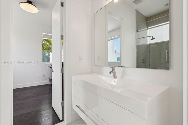 Bathroom, Glass Shower, Interior, Wood Texture Flooring