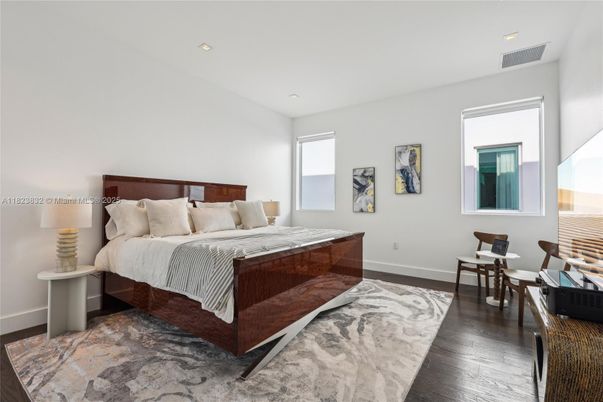 Bedroom, Interior, Recessed Lighting, Wood Texture Flooring