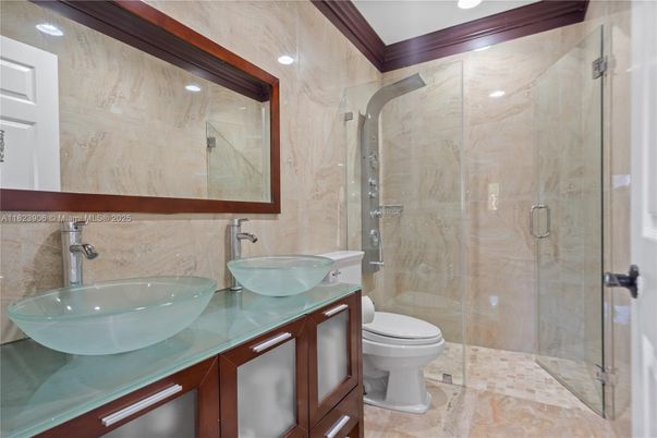 Bathroom, Dual Sink Vanities, Glass Shower, Interior, Recessed Lighting