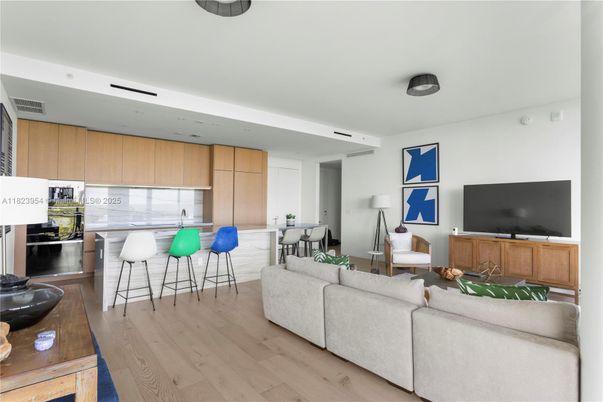Dining room, Interior, Kitchen, Living room, Recessed Lighting, Wood Texture Flooring