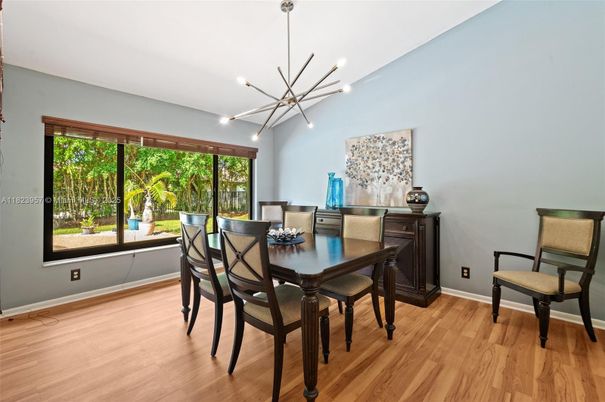 Dining room, Interior, Pendant Lights, Wood Texture Flooring