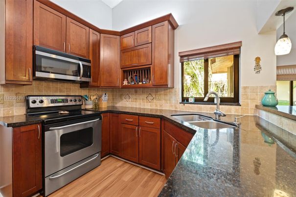 Interior, Kitchen, Pendant Lights, Stainless Steel Appliances, Wood Texture Flooring