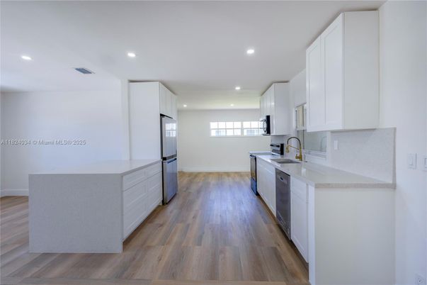 Interior, Kitchen, Recessed Lighting, Wood Texture Flooring