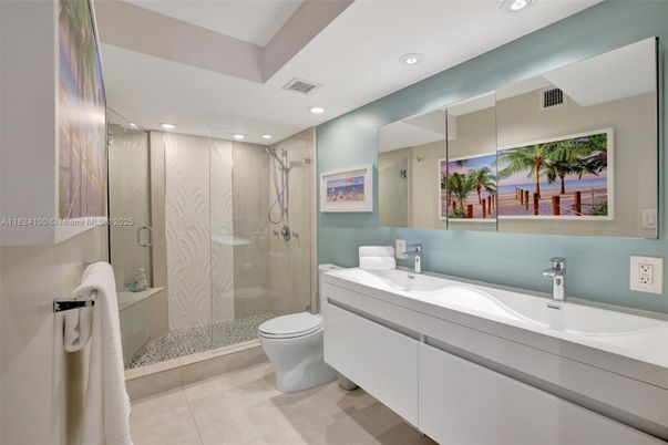 Bathroom, Glass Shower, Interior, Recessed Lighting, Water