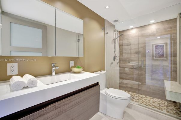 Bathroom, Glass Shower, Interior, Recessed Lighting