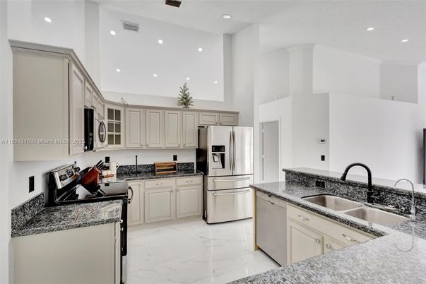 Interior, Kitchen, Marble, Recessed Lighting, Stainless Steel Appliances