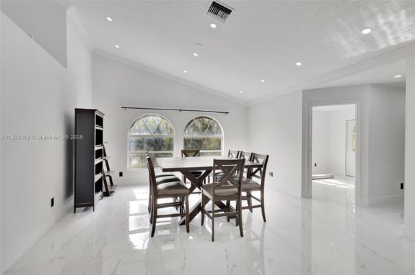 Dining room, Interior, Marble, Recessed Lighting