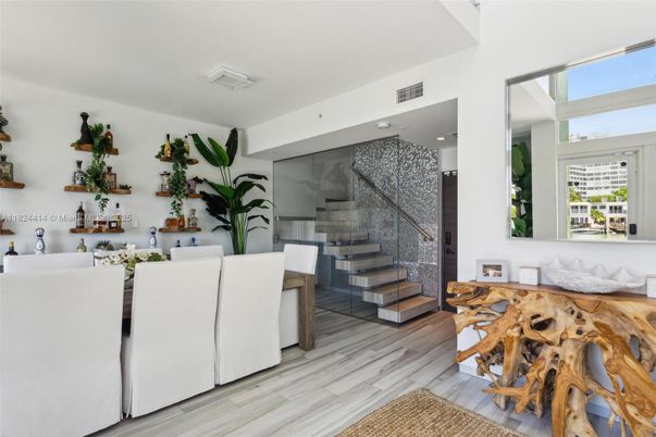 Dining room, Interior, Recessed Lighting, Wood Texture Flooring