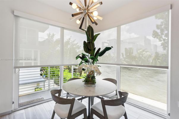Dining room, Interior, Pendant Lights, Wood Texture Flooring