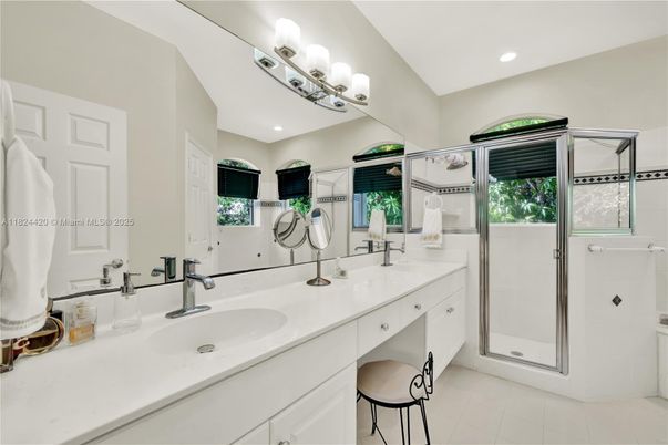 Bathroom, Dual Sink Vanities, Glass Shower, Interior, Recessed Lighting