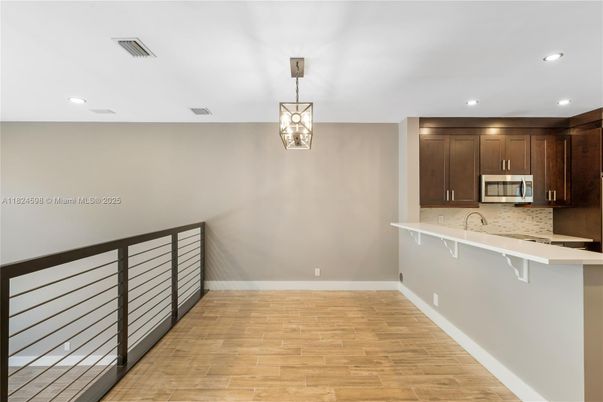 Interior, Kitchen, Pendant Lights, Recessed Lighting, Wood Texture Flooring