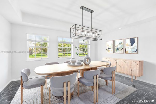 Dining room, Interior, Marble, Pendant Lights, Recessed Lighting