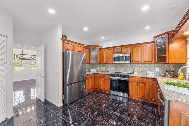 Interior, Kitchen, Marble, Recessed Lighting, Stainless Steel Appliances