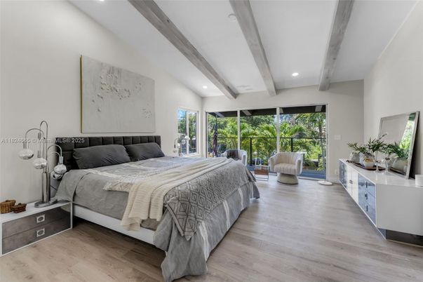 Bedroom, Interior, Recessed Lighting, Wooden Beams, Wood Texture Flooring