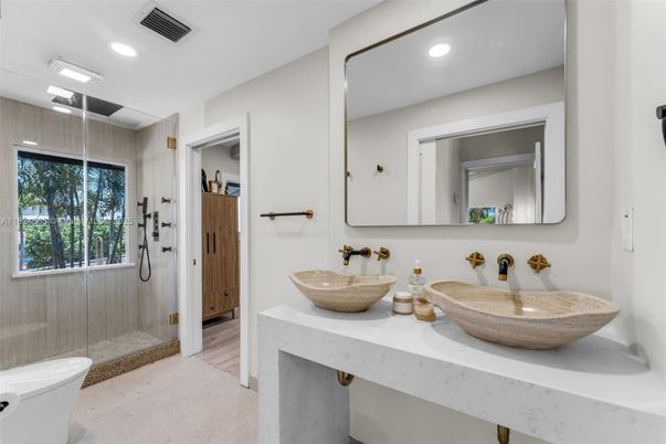 Bathroom, Dual Sink Vanities, Glass Shower, Interior, Recessed Lighting