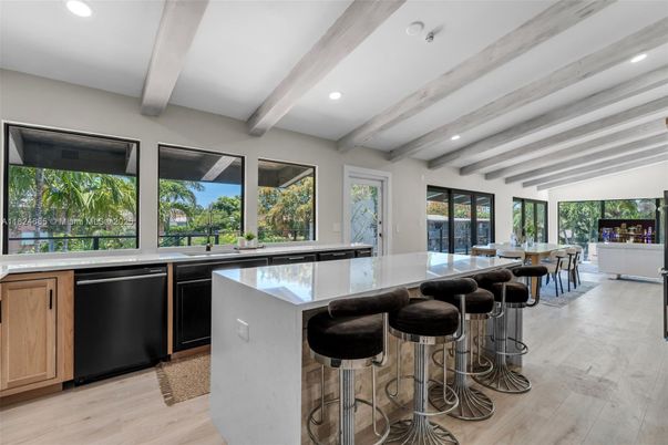 Interior, Kitchen, Recessed Lighting, Wooden Beams, Wood Texture Flooring