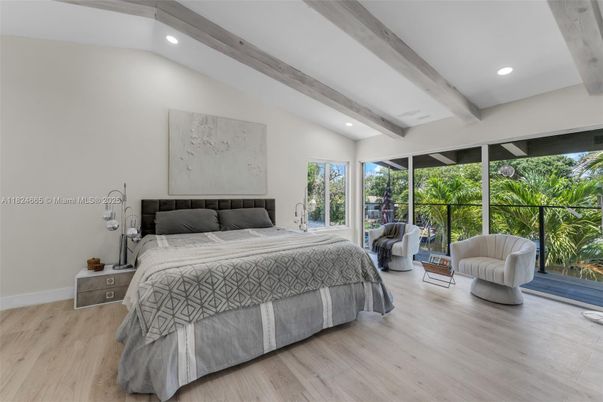 Bedroom, Interior, Recessed Lighting, Wooden Beams, Wood Texture Flooring