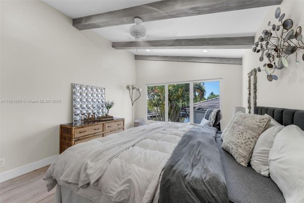 Bedroom, Interior, Recessed Lighting, Wooden Beams, Wood Texture Flooring