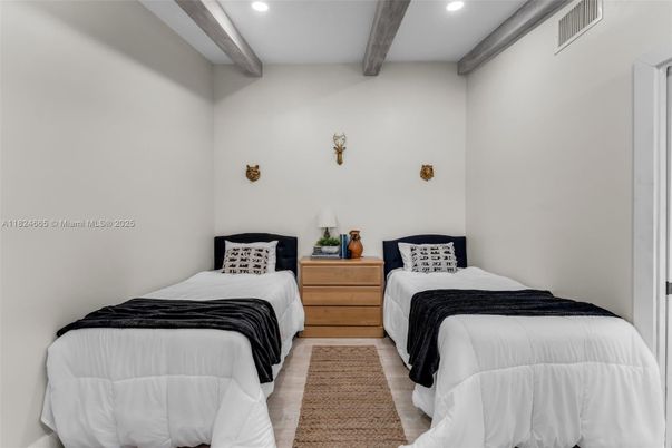 Bedroom, Interior, Recessed Lighting, Wooden Beams