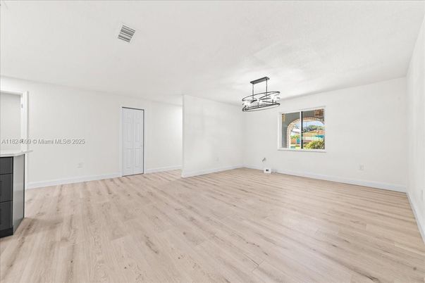Chandelier, Empty room, Interior, Pendant Lights, Wood Texture Flooring