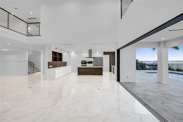 Interior, Kitchen, Marble, Recessed Lighting, Stainless Steel Appliances, Water