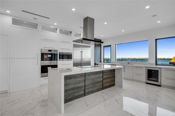 Interior, Kitchen, Marble, Recessed Lighting, Stainless Steel Appliances, Water