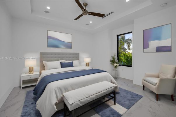 Bedroom, Interior, Marble, Recessed Lighting