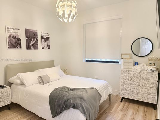 Bedroom, Interior, Pendant Lights, Wood Texture Flooring