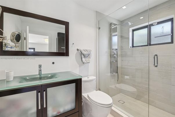Bathroom, Glass Shower, Interior, Recessed Lighting