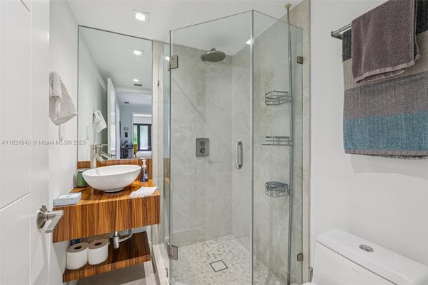 Bathroom, Glass Shower, Interior, Recessed Lighting