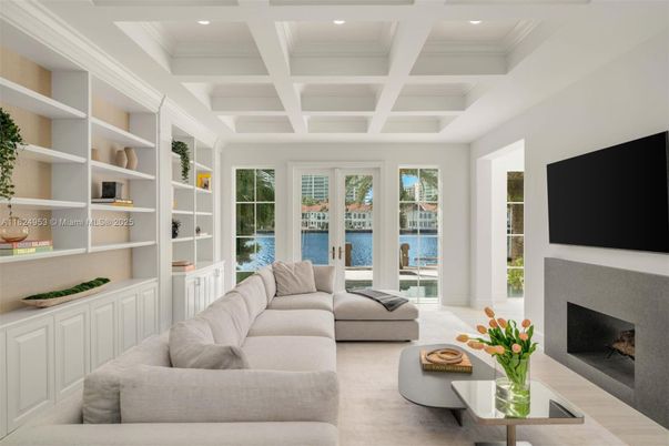 Fireplace, Interior, Living room, Recessed Lighting, Water
