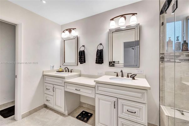 Bathroom, Dual Sink Vanities, Glass Shower, Interior