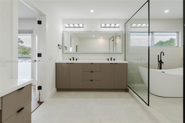 Bathroom, Dual Sink Vanities, Glass Shower, Interior, Recessed Lighting