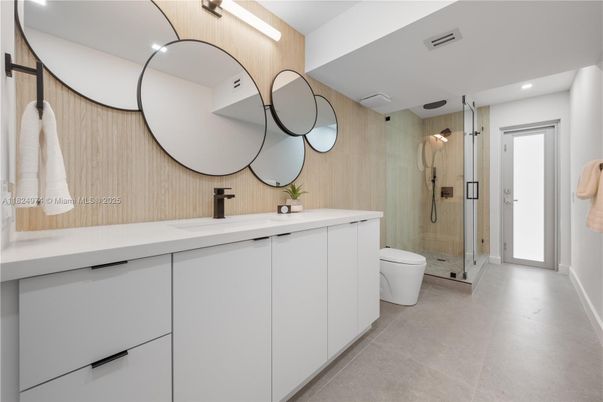 Bathroom, Dual Sink Vanities, Glass Shower, Interior, Recessed Lighting
