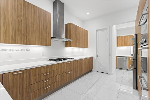 Interior, Kitchen, Marble, Recessed Lighting, Stainless Steel Appliances